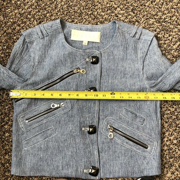 Bensoni Linen Jacket 0 Moto / Biker Cropped Light Blue Pockets Lined - Picture 11 of 12